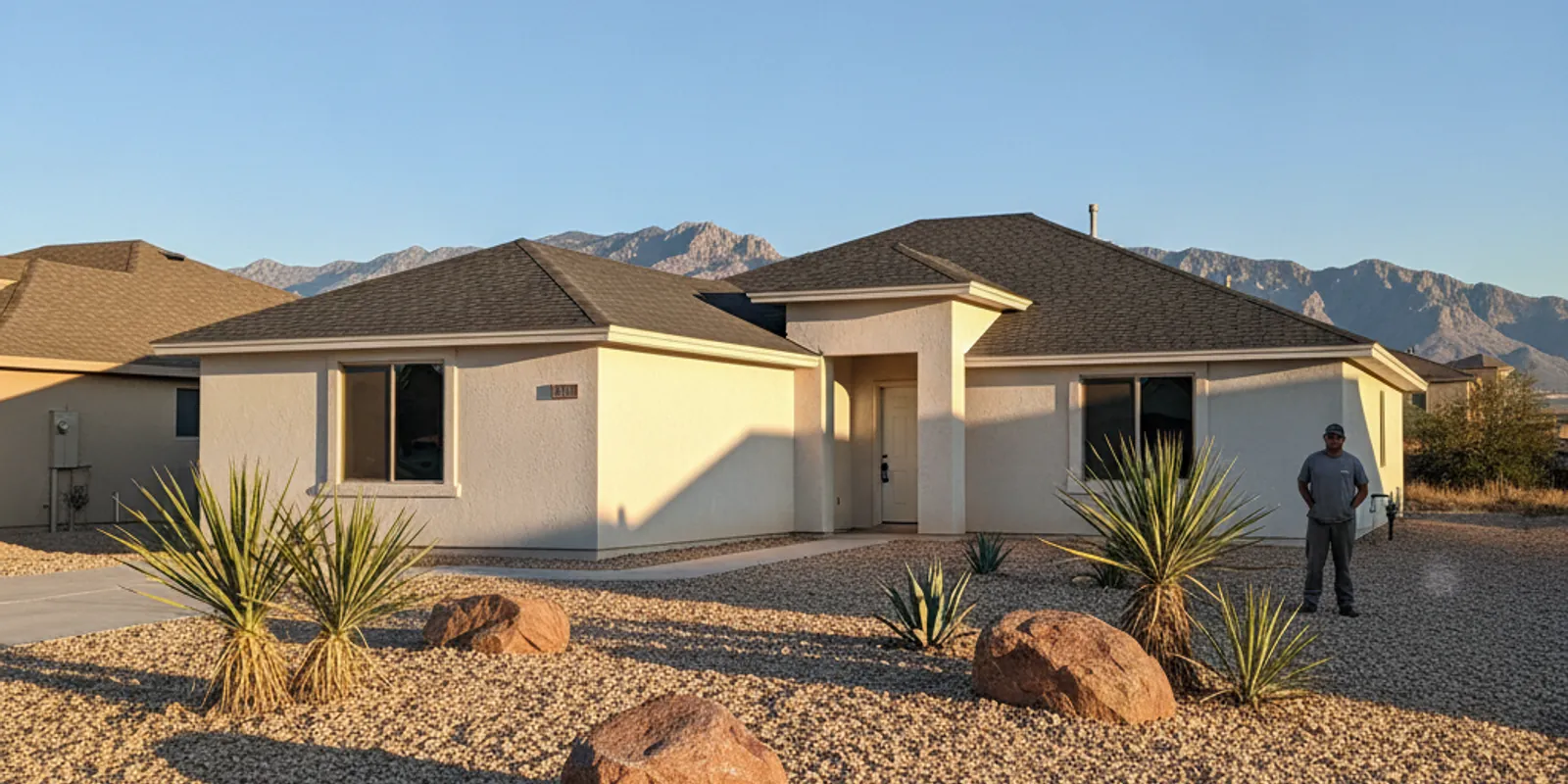 Repaired residential roof on an El Paso desert home